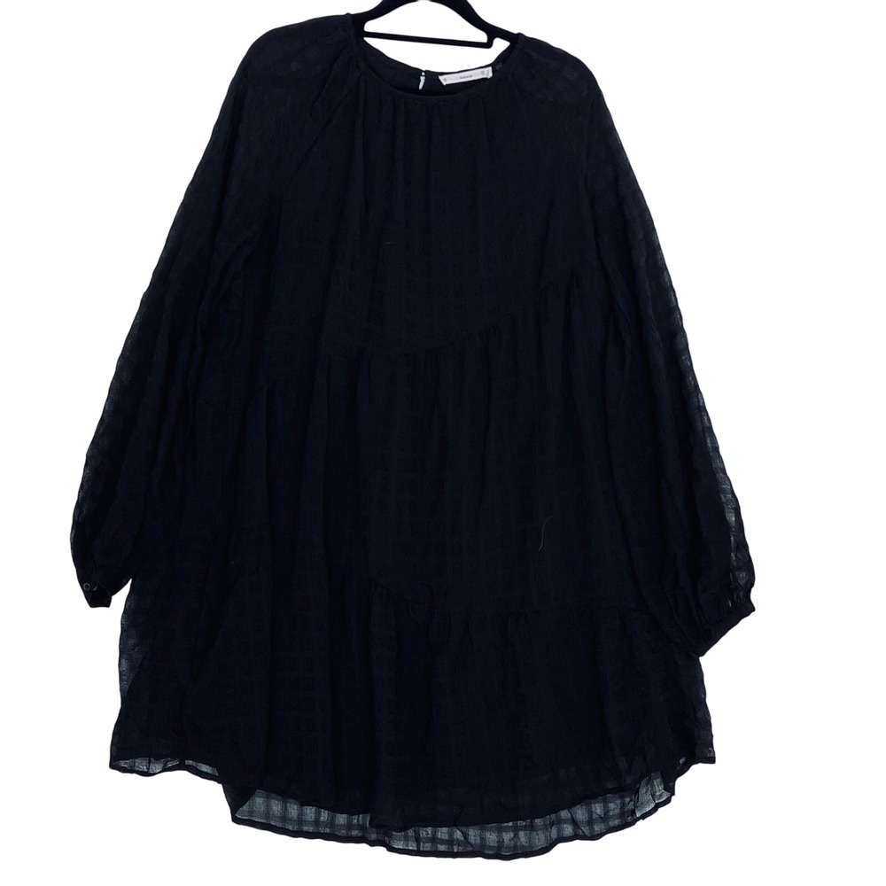 MNG Black‎ Mini Dress Womens Medium Tiered Long Sleeve Textured Casual